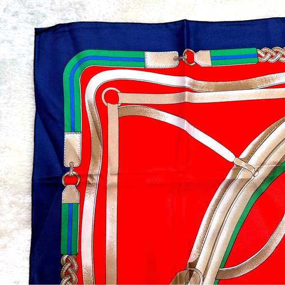 EUC Celine Silk Scarf in Red, Blue, Green, and Silver-Bronze - Picture 6 of 14